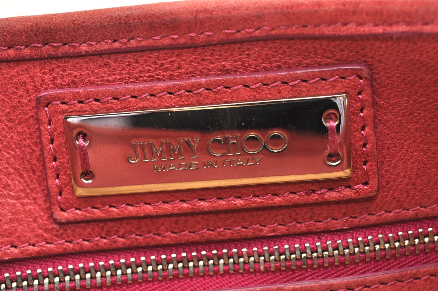 Authentic JIMMY CHOO Vintage Star Studs Leather Shoulder Tote Bag Red 5424K