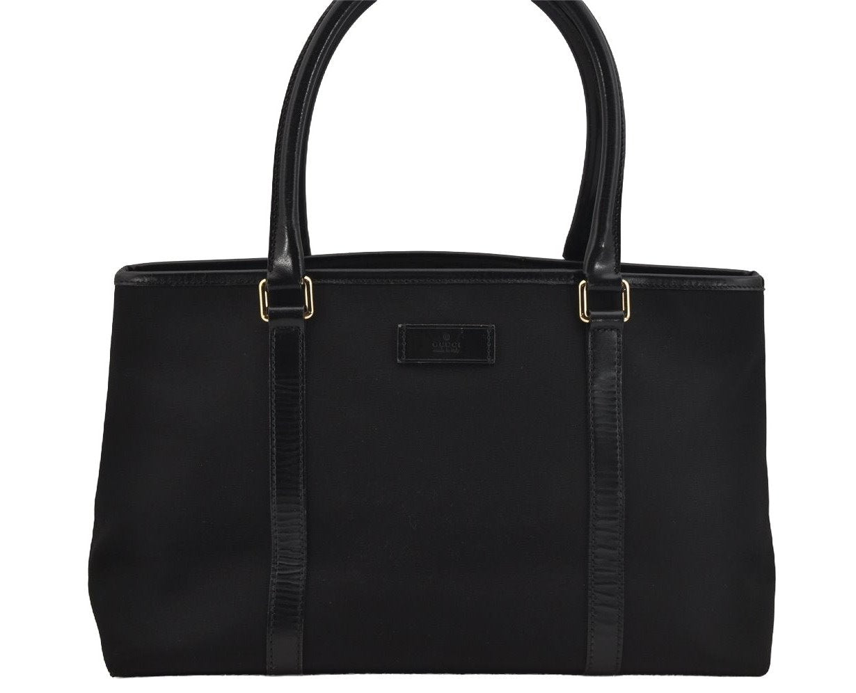 Authentic GUCCI Vintage Shoulder Hand Tote Bag Canvas Leather 257013 Black 5426J