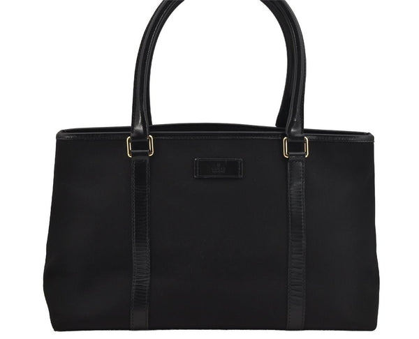 Authentic GUCCI Vintage Shoulder Hand Tote Bag Canvas Leather 257013 Black 5426J