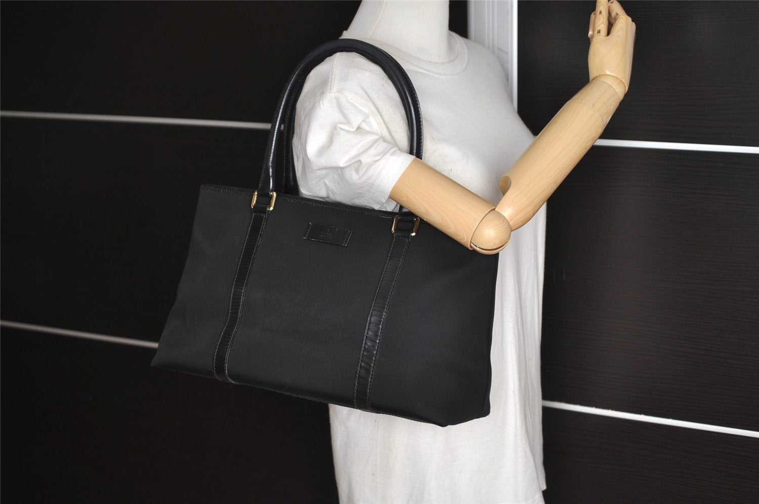 Authentic GUCCI Vintage Shoulder Hand Tote Bag Canvas Leather 257013 Black 5426J