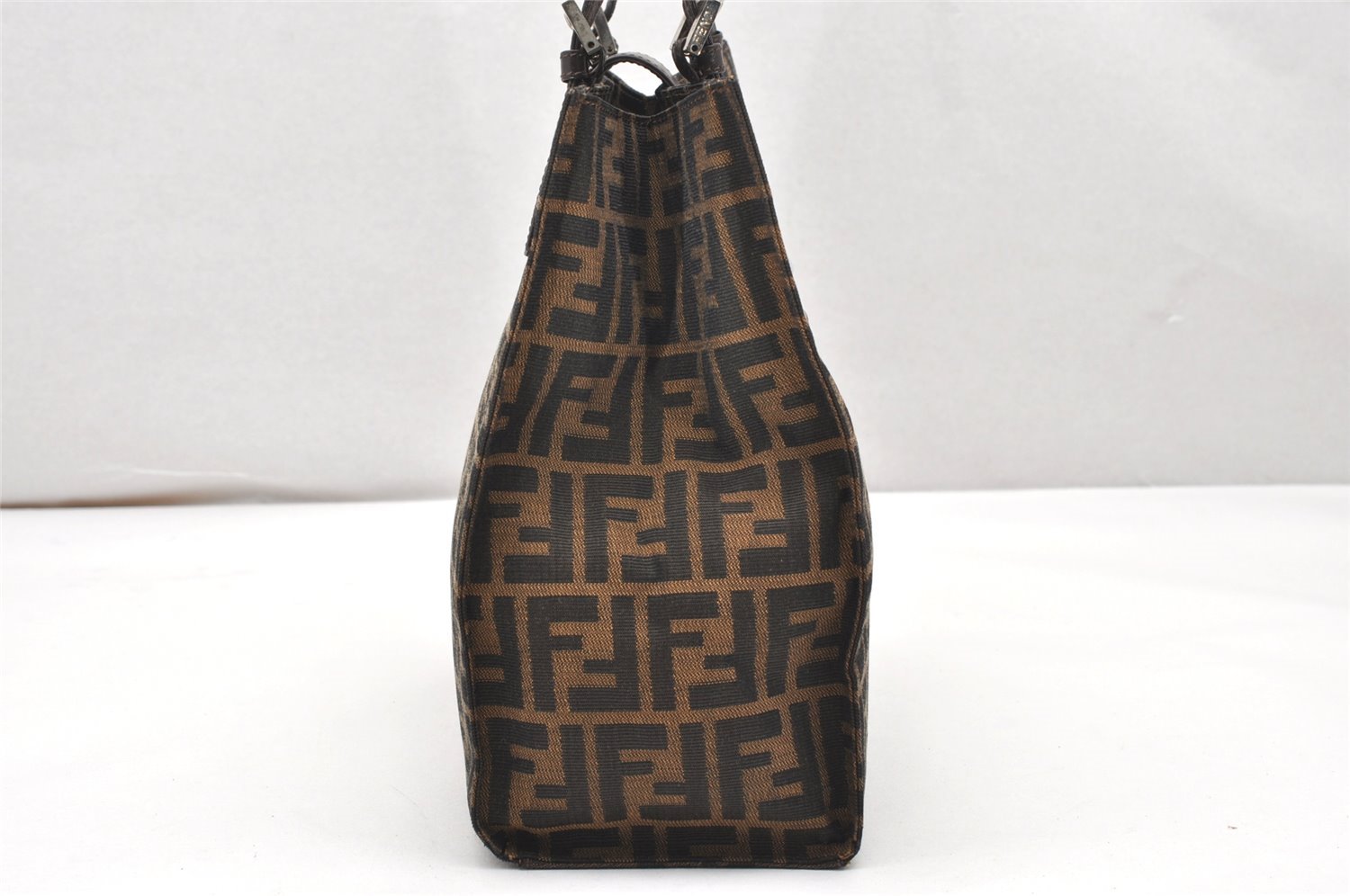 Authentic FENDI Zucca Shoulder Tote Bag Purse Canvas Leather Brown 5427K