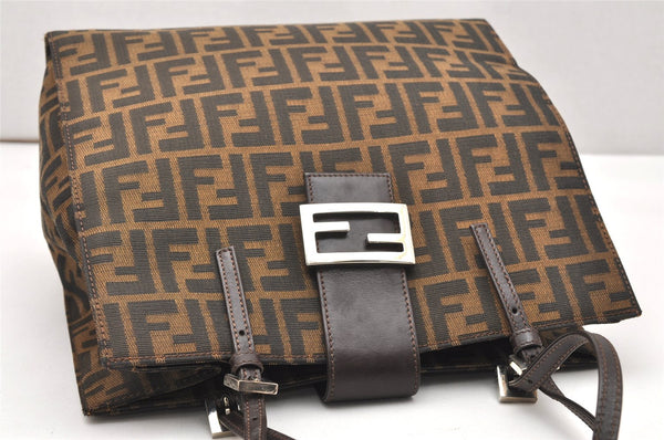 Authentic FENDI Zucca Shoulder Tote Bag Purse Canvas Leather Brown 5427K