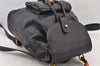 Authentic GUCCI Vintage Bamboo Drawstring Backpack Leather Black 5428K