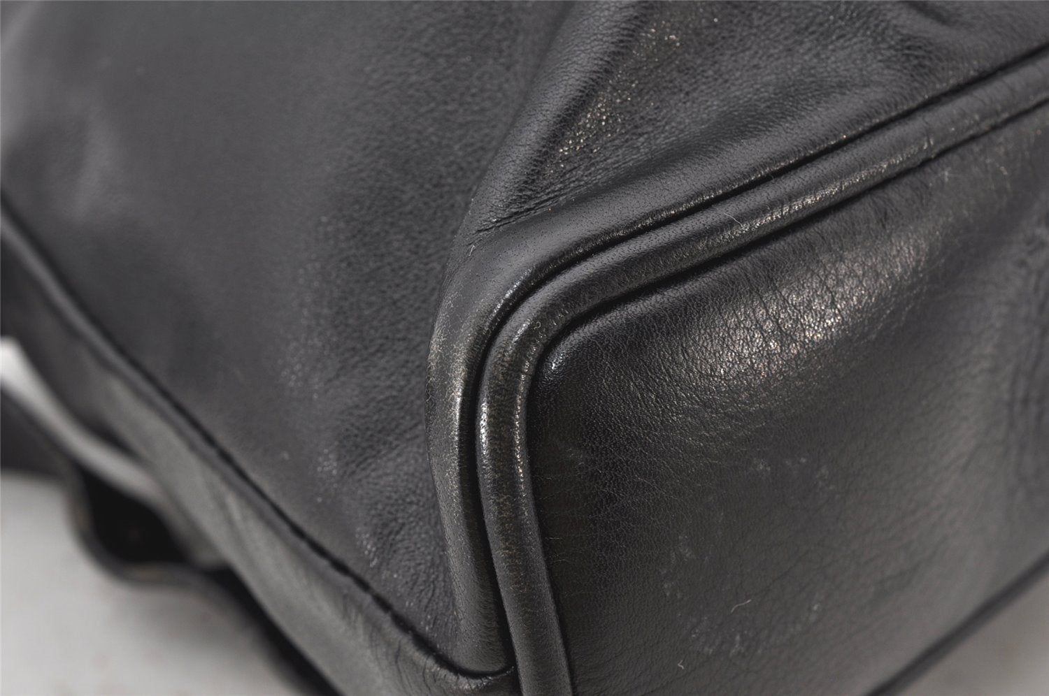 Authentic GUCCI Vintage Bamboo Drawstring Backpack Leather Black 5428K