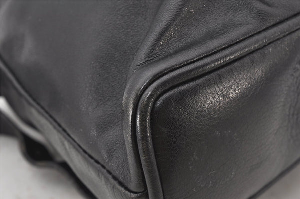 Authentic GUCCI Vintage Bamboo Drawstring Backpack Leather Black 5428K