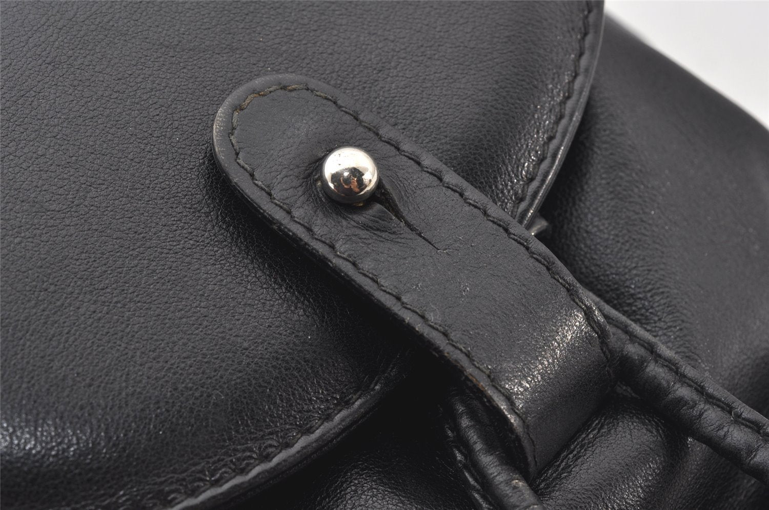 Authentic GUCCI Vintage Bamboo Drawstring Backpack Leather Black 5428K