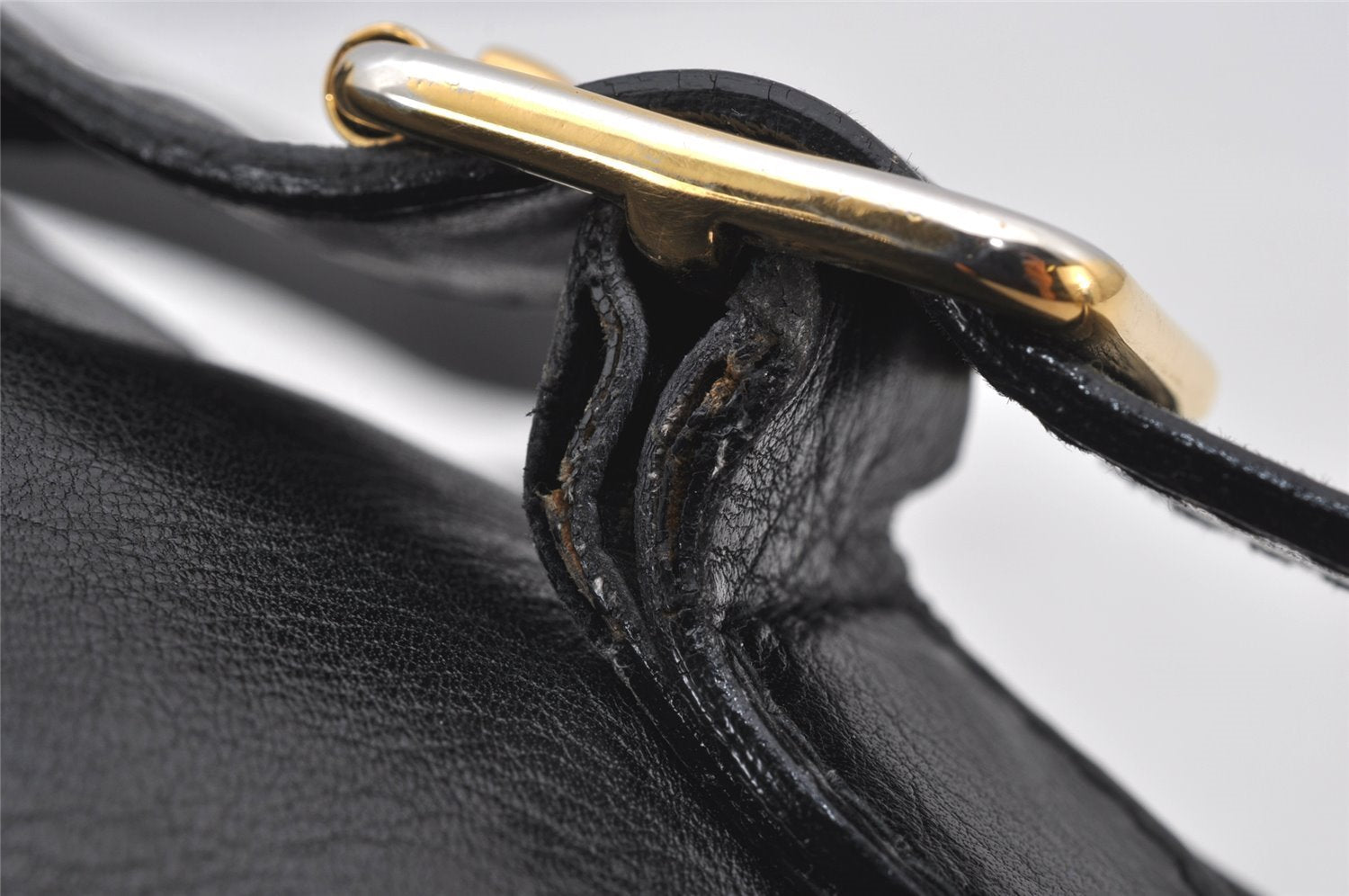 Authentic GUCCI Vintage Bamboo Drawstring Backpack Leather Black 5428K