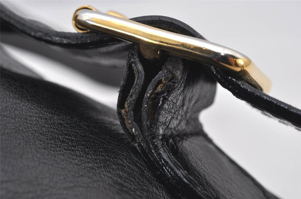 Authentic GUCCI Vintage Bamboo Drawstring Backpack Leather Black 5428K