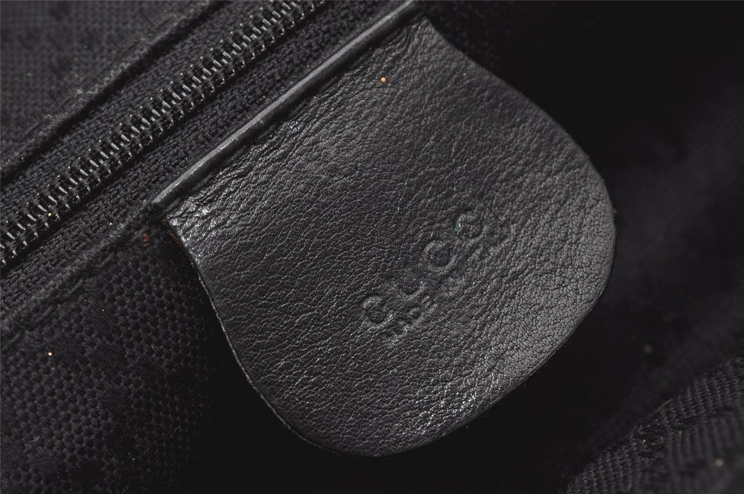 Authentic GUCCI Vintage Bamboo Drawstring Backpack Leather Black 5428K