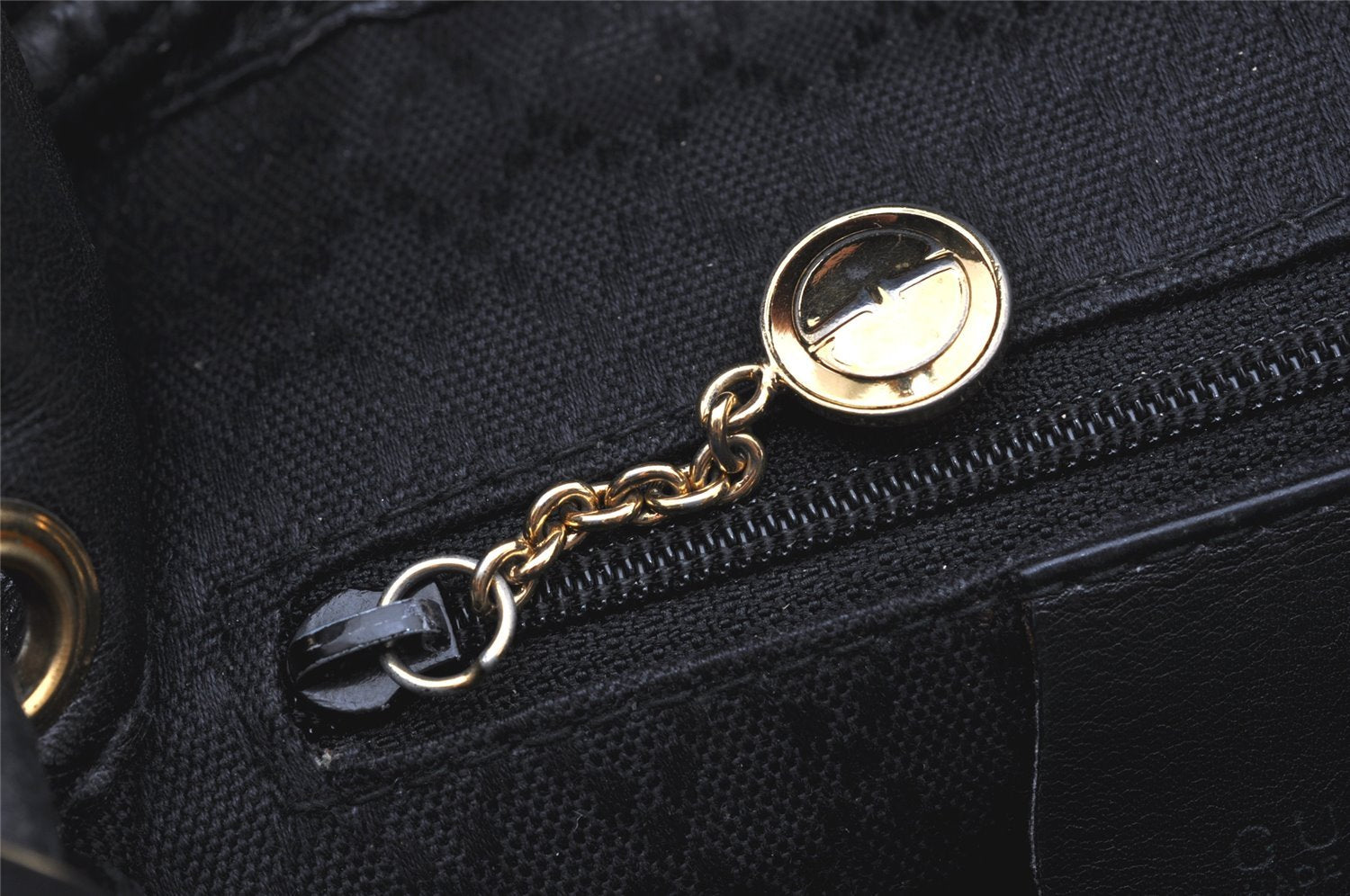 Authentic GUCCI Vintage Bamboo Drawstring Backpack Leather Black 5428K