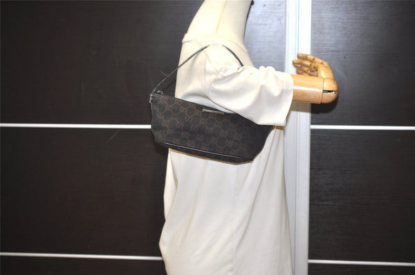 Authentic GUCCI Hand Bag Pouch Purse GG Canvas Leather 07198 Black 5429I