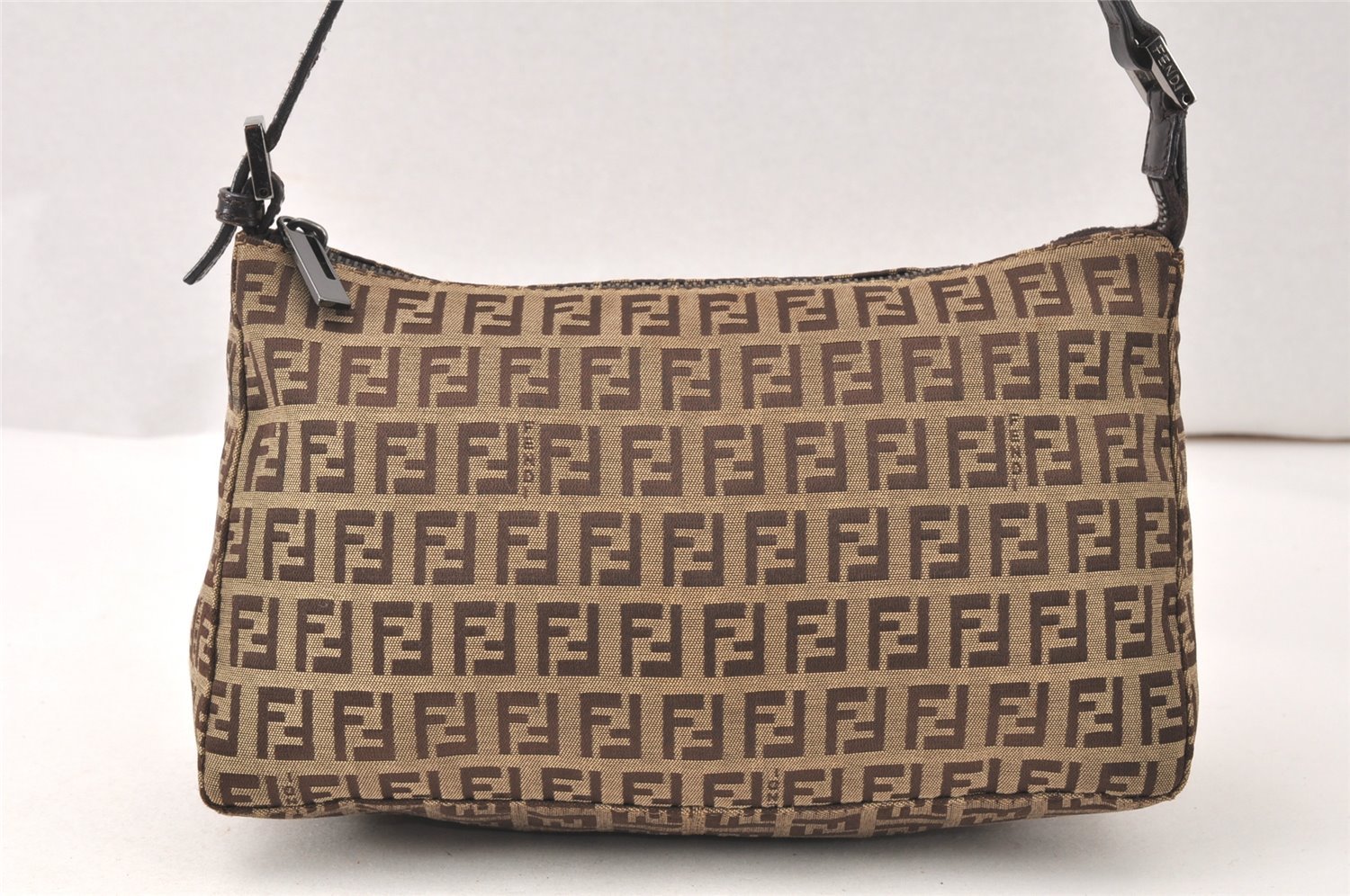 Authentic FENDI Vintage Zucchino Shoulder Bag Purse Canvas Leather Brown 5429K