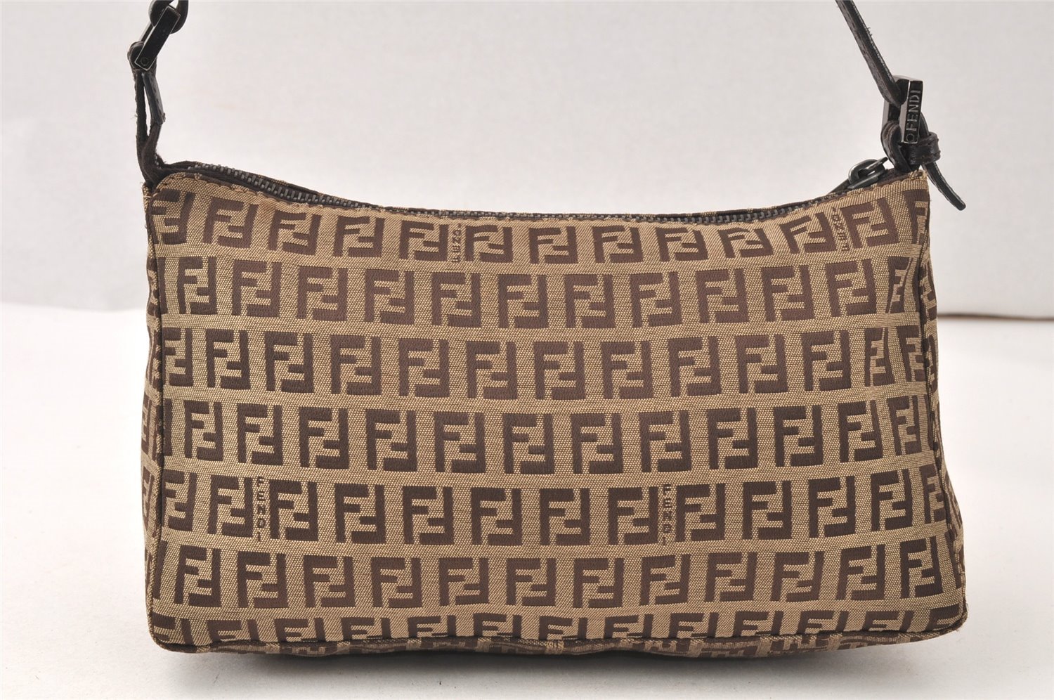 Authentic FENDI Vintage Zucchino Shoulder Bag Purse Canvas Leather Brown 5429K