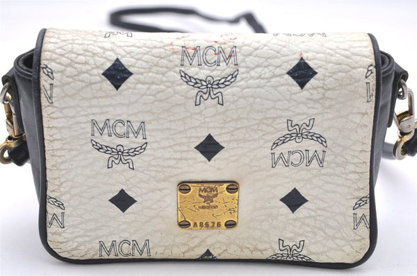 Authentic MCM Visetos Leather Vintage Shoulder Cross Pouch Purse White 5431K