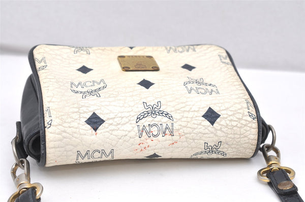 Authentic MCM Visetos Leather Vintage Shoulder Cross Pouch Purse White 5431K