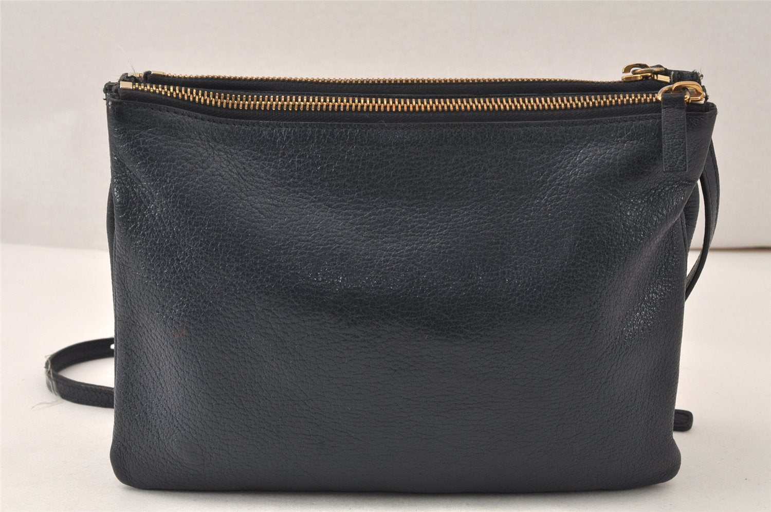 Authentic CELINE TRIO Shoulder Cross Body Clutch Bag Leather Navy Junk 5433K