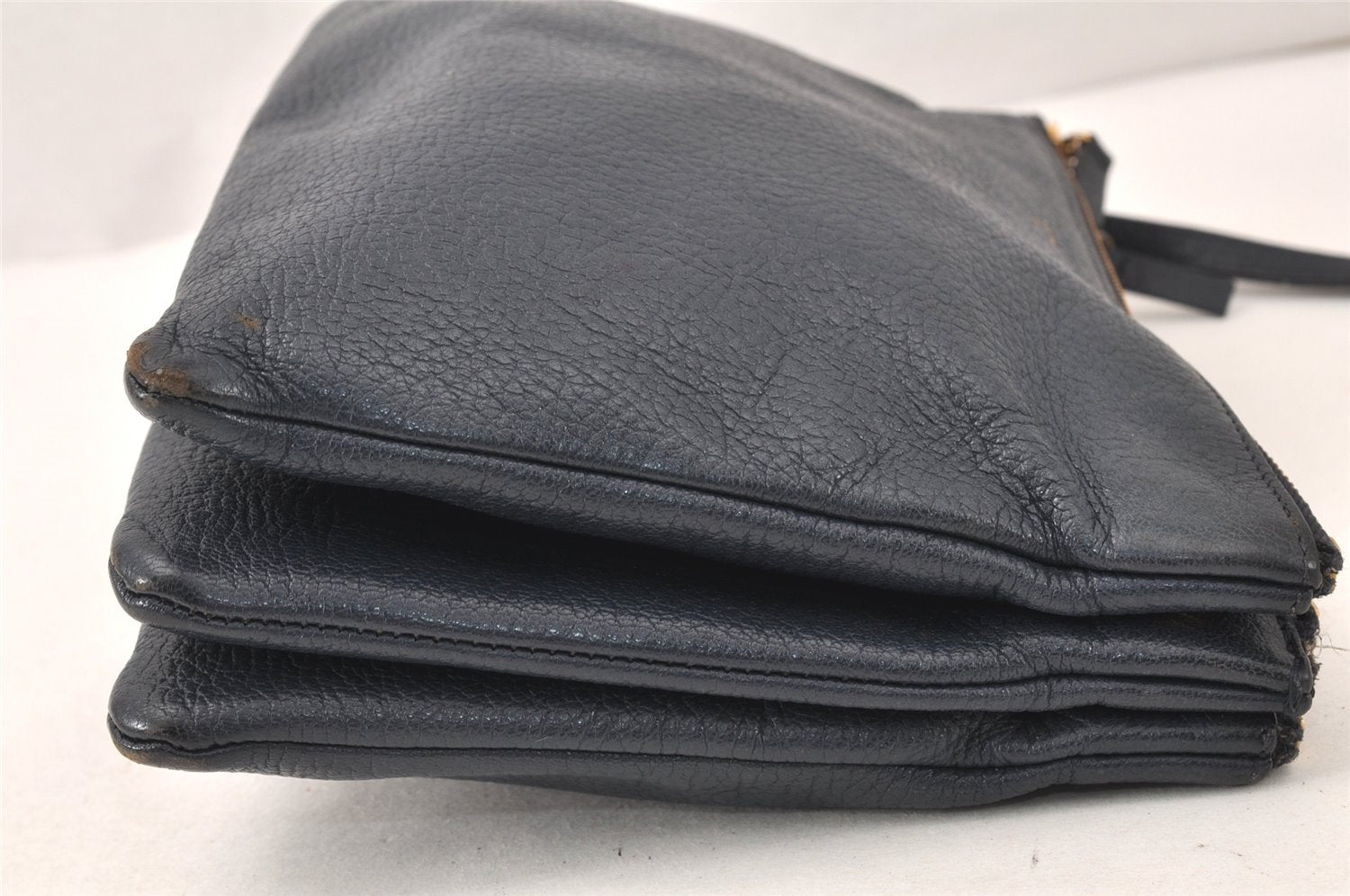 Authentic CELINE TRIO Shoulder Cross Body Clutch Bag Leather Navy Junk 5433K
