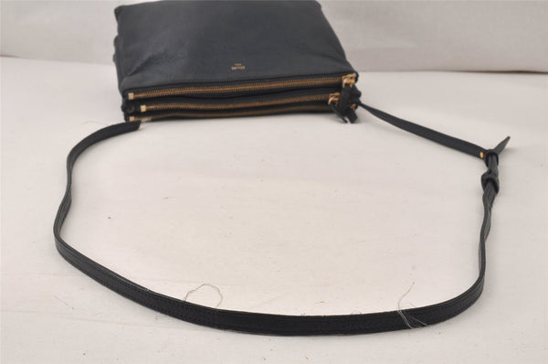 Authentic CELINE TRIO Shoulder Cross Body Clutch Bag Leather Navy Junk 5433K
