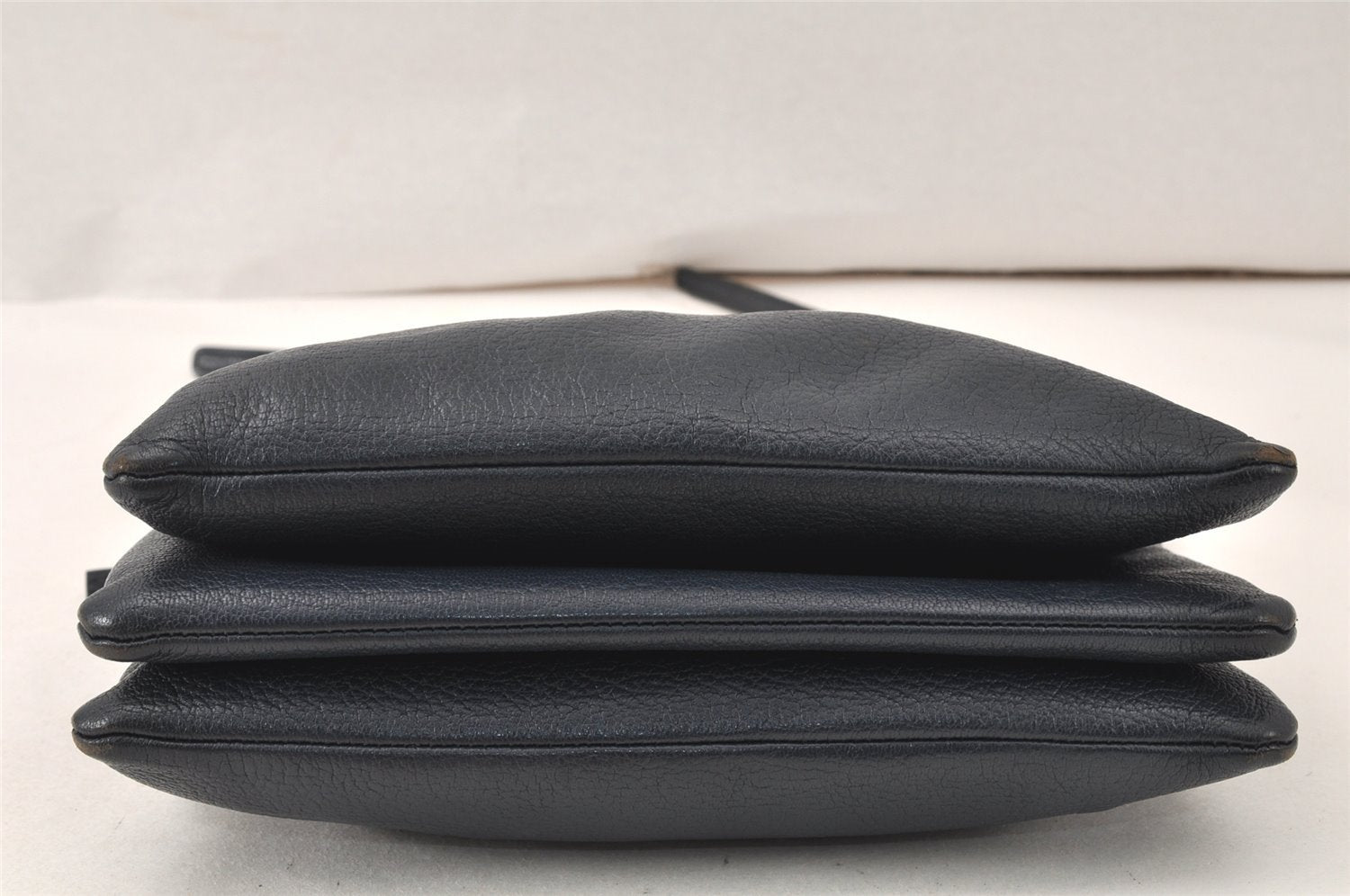 Authentic CELINE TRIO Shoulder Cross Body Clutch Bag Leather Navy Junk 5433K