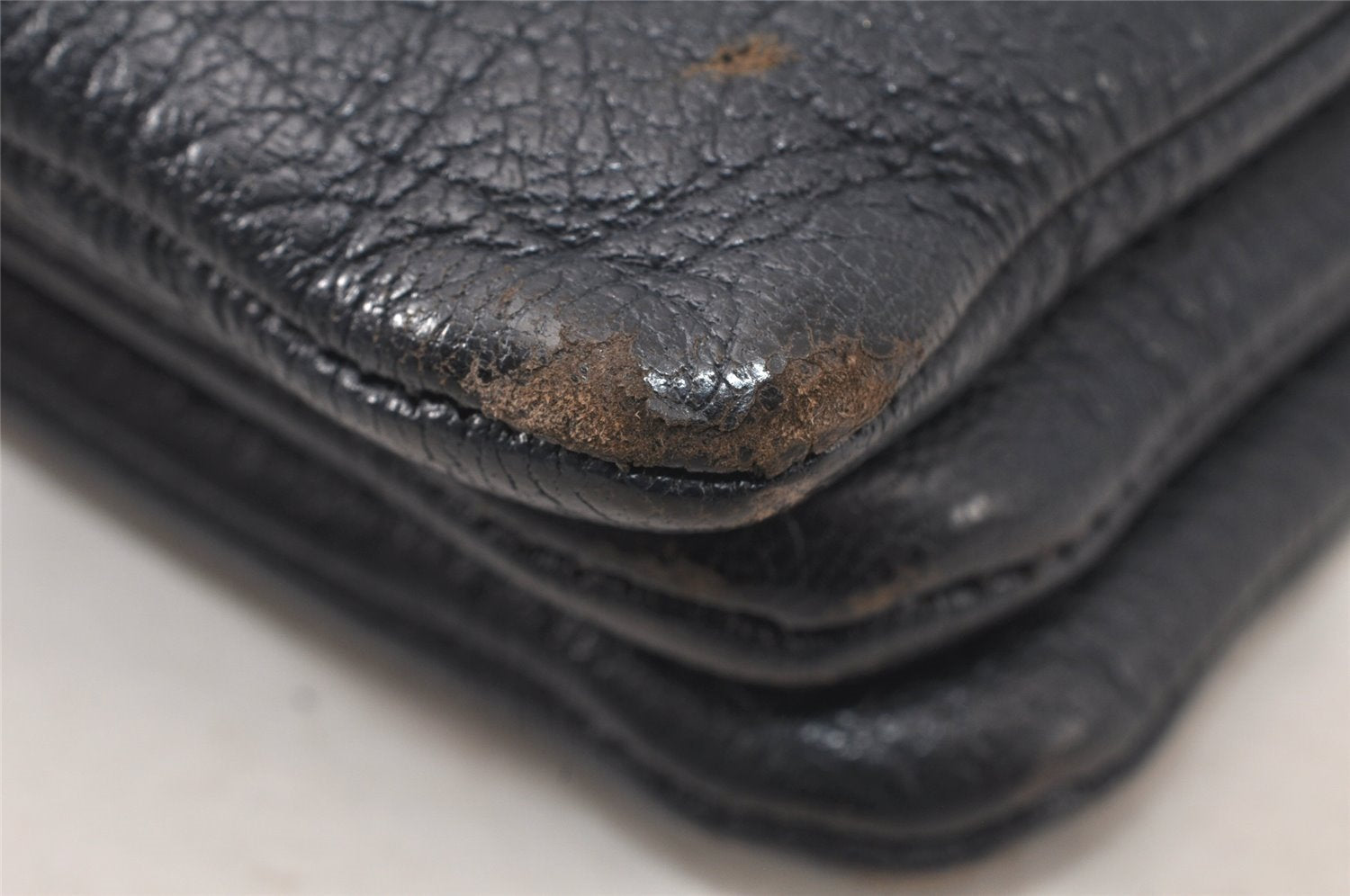 Authentic CELINE TRIO Shoulder Cross Body Clutch Bag Leather Navy Junk 5433K