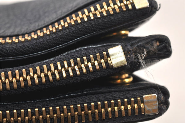 Authentic CELINE TRIO Shoulder Cross Body Clutch Bag Leather Navy Junk 5433K