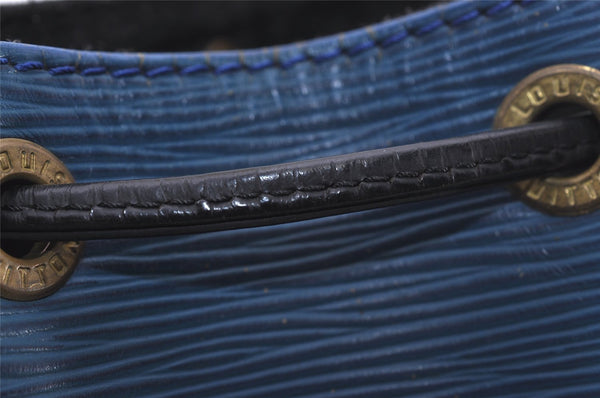 Authentic Louis Vuitton Epi Petit Noe Bi-color Blue x Black Drawstring Bag 5434I