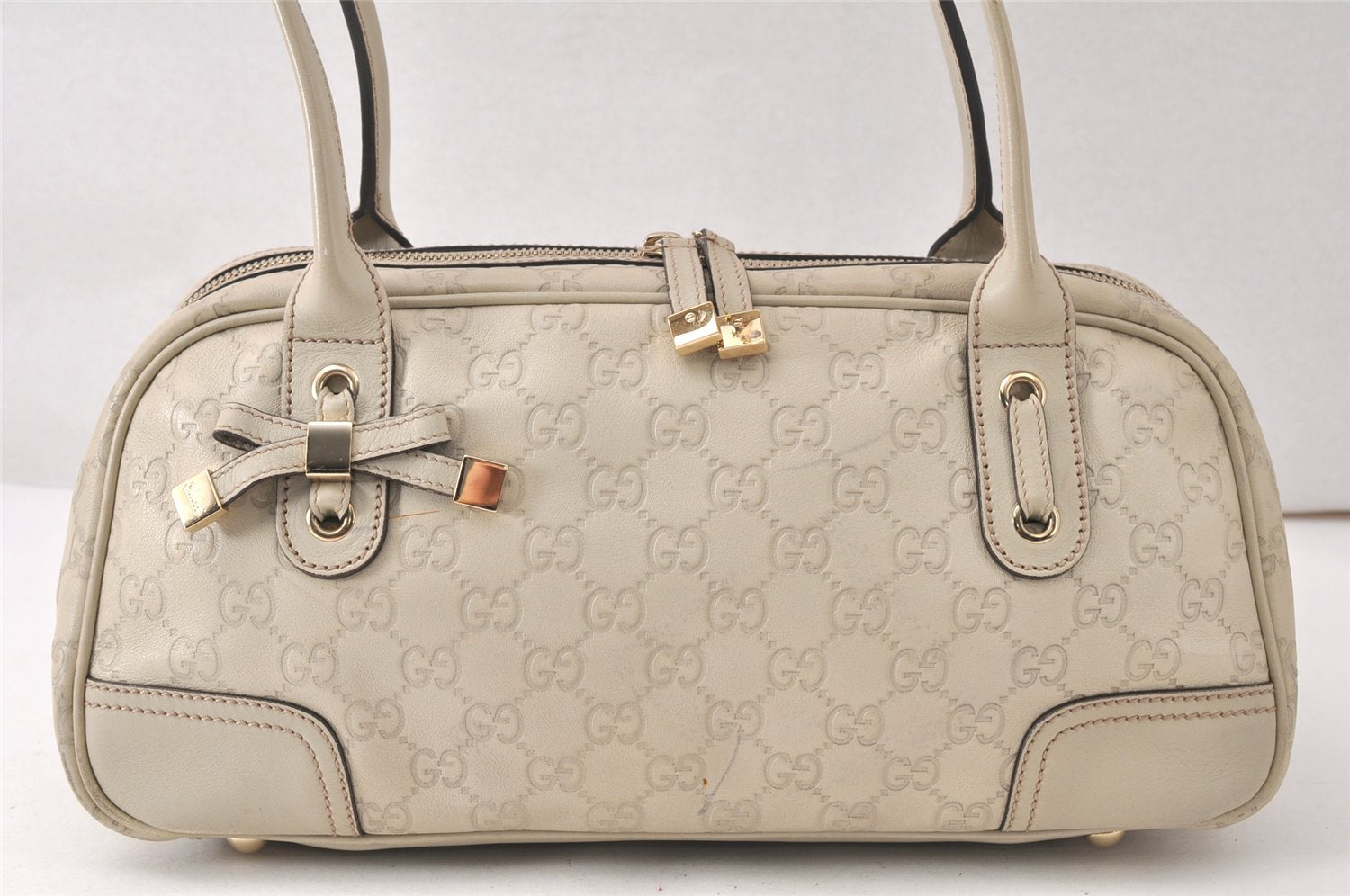 Authentic GUCCI Princy Guccissima GG Leather Hand Bag 163720 White 5439K