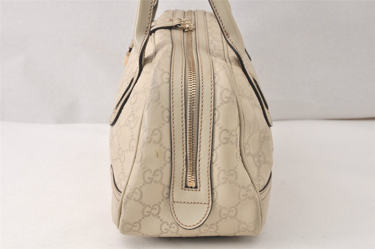 Authentic GUCCI Princy Guccissima GG Leather Hand Bag 163720 White 5439K