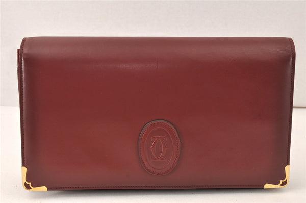 Authentic Cartier Must de Cartier Clutch Bag Leather Bordeaux Red Junk 5441K