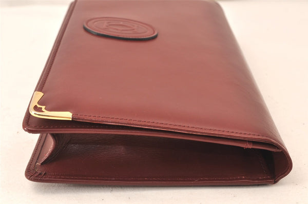 Authentic Cartier Must de Cartier Clutch Bag Leather Bordeaux Red Junk 5441K