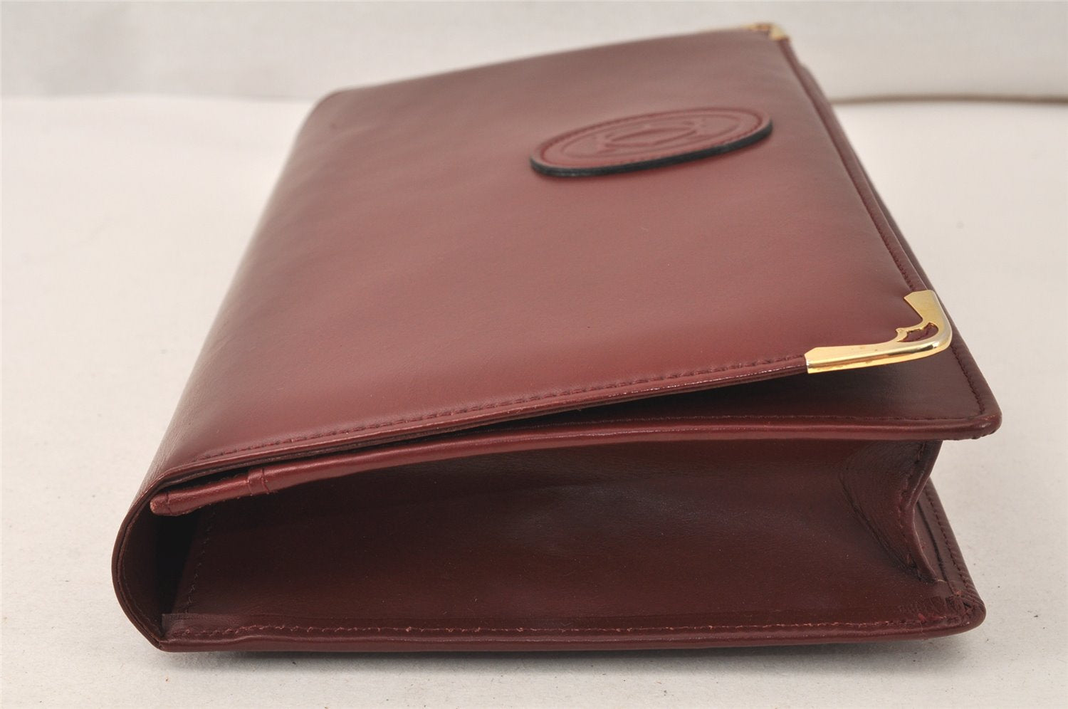 Authentic Cartier Must de Cartier Clutch Bag Leather Bordeaux Red Junk 5441K