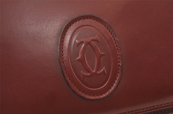 Authentic Cartier Must de Cartier Clutch Bag Leather Bordeaux Red Junk 5441K