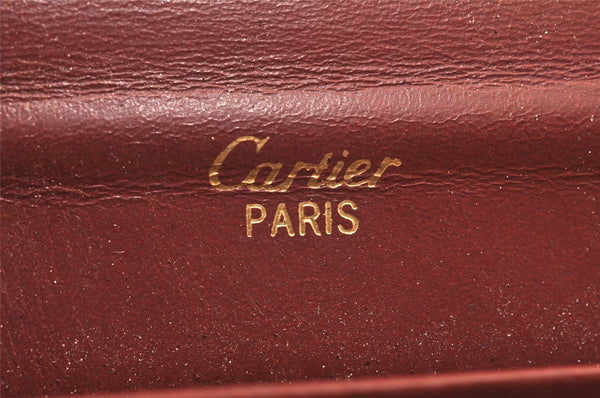 Authentic Cartier Must de Cartier Clutch Bag Leather Bordeaux Red Junk 5441K