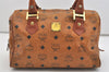 Authentic MCM Vintage Visetos Leather 2Way Hand Boston Bag Purse Brown 5443J