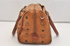 Authentic MCM Vintage Visetos Leather 2Way Hand Boston Bag Purse Brown 5443J