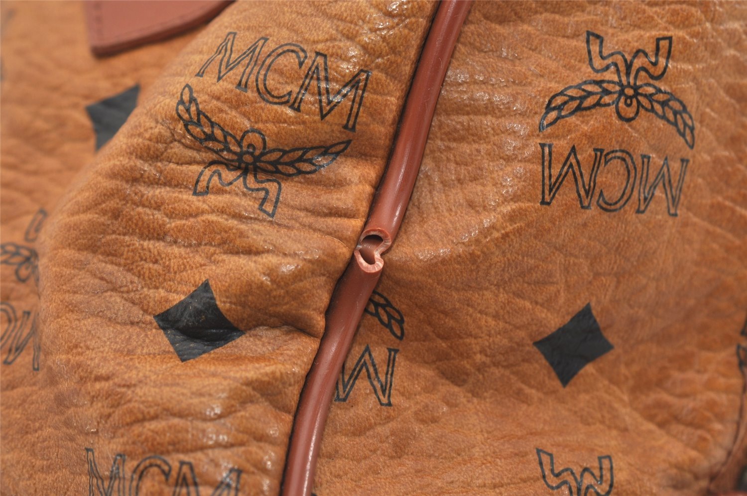 Authentic MCM Vintage Visetos Leather 2Way Hand Boston Bag Purse Brown 5443J