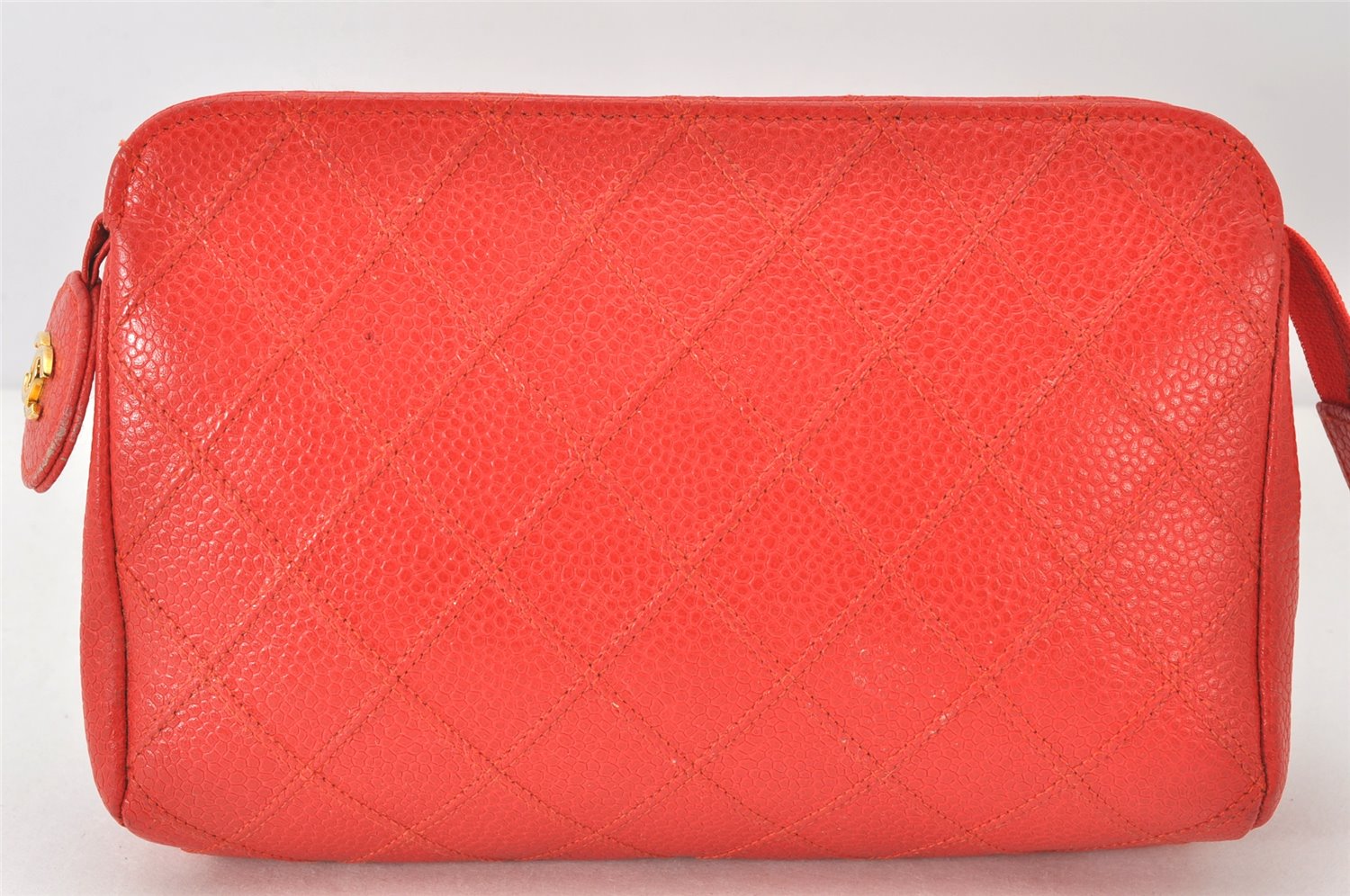 Authentic CHANEL Vintage Caviar Skin Bicolore Pouch Purse Red Junk 5445K