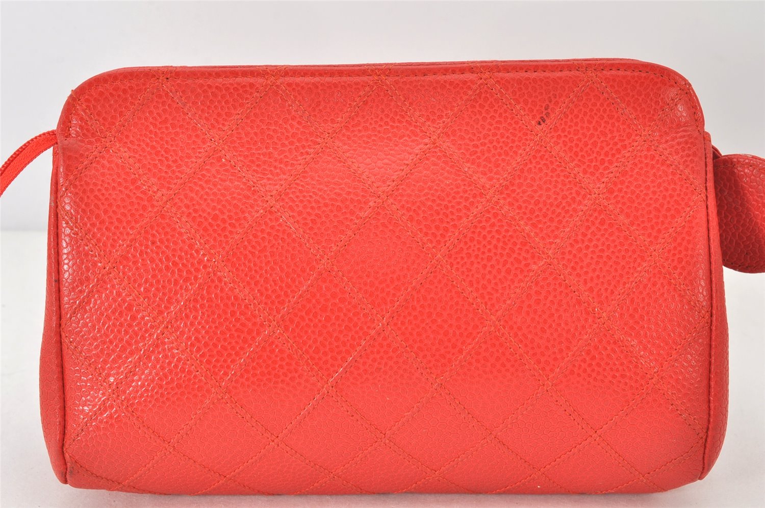 Authentic CHANEL Vintage Caviar Skin Bicolore Pouch Purse Red Junk 5445K