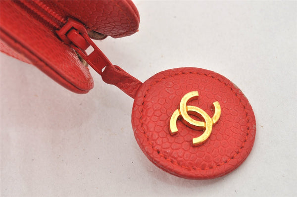 Authentic CHANEL Vintage Caviar Skin Bicolore Pouch Purse Red Junk 5445K