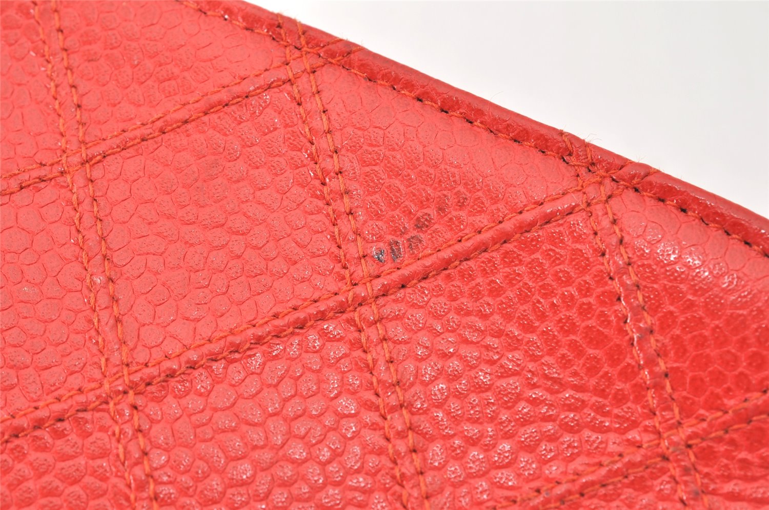 Authentic CHANEL Vintage Caviar Skin Bicolore Pouch Purse Red Junk 5445K