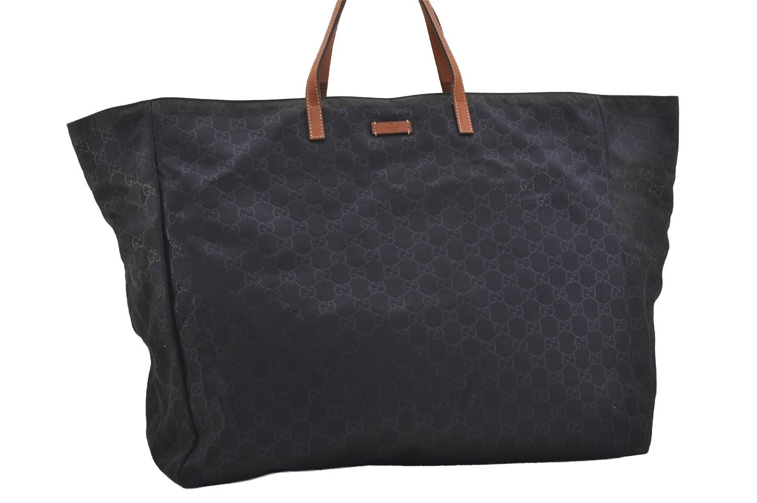 Authentic GUCCI Shoulder Tote Bag GG Nylon Leather 286198 Navy Blue 5447J