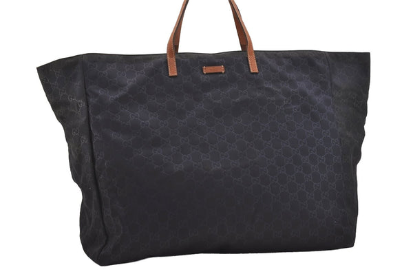 Authentic GUCCI Shoulder Tote Bag GG Nylon Leather 286198 Navy Blue 5447J