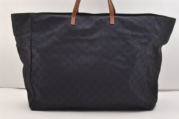 Authentic GUCCI Shoulder Tote Bag GG Nylon Leather 286198 Navy Blue 5447J