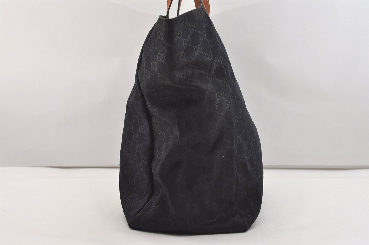 Authentic GUCCI Shoulder Tote Bag GG Nylon Leather 286198 Navy Blue 5447J