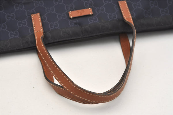 Authentic GUCCI Shoulder Tote Bag GG Nylon Leather 286198 Navy Blue 5447J