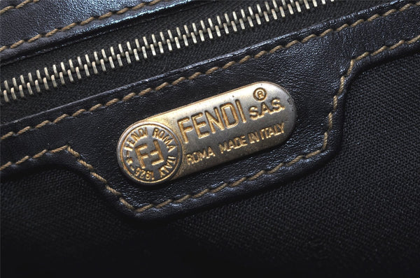 Authentic FENDI Pequin 2Way Shoulder Hand Tote Bag PVC Leather Brown Black 5450J