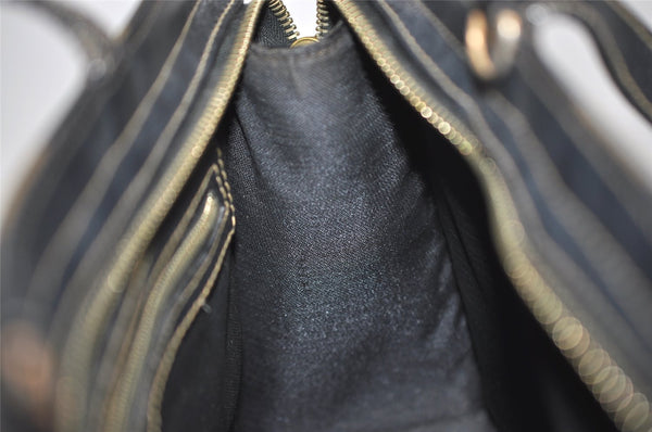 Authentic FENDI Pequin 2Way Shoulder Hand Tote Bag PVC Leather Brown Black 5450J