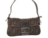 Authentic FENDI Mamma Baguette Shoulder Hand Bag Wool Leather Brown 5452K