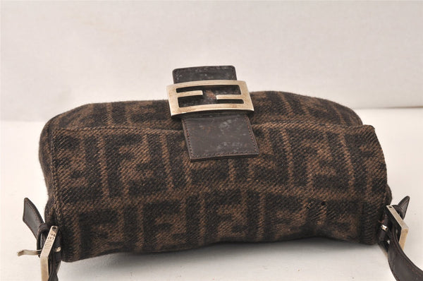 Authentic FENDI Mamma Baguette Shoulder Hand Bag Wool Leather Brown 5452K