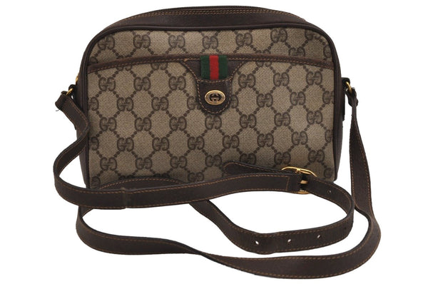 Authentic GUCCI Web Sherry Line Shoulder Bag GG PVC Leather Brown Junk 5453J